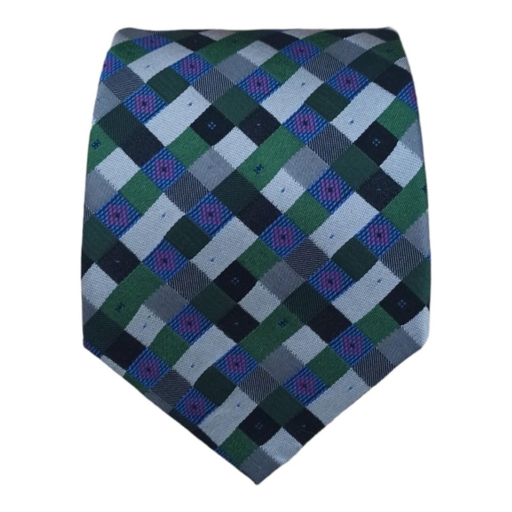 GIANNI VERSACE Purple Plaids & Checks Silk Tie ITALY 55"/ 3.6" EC